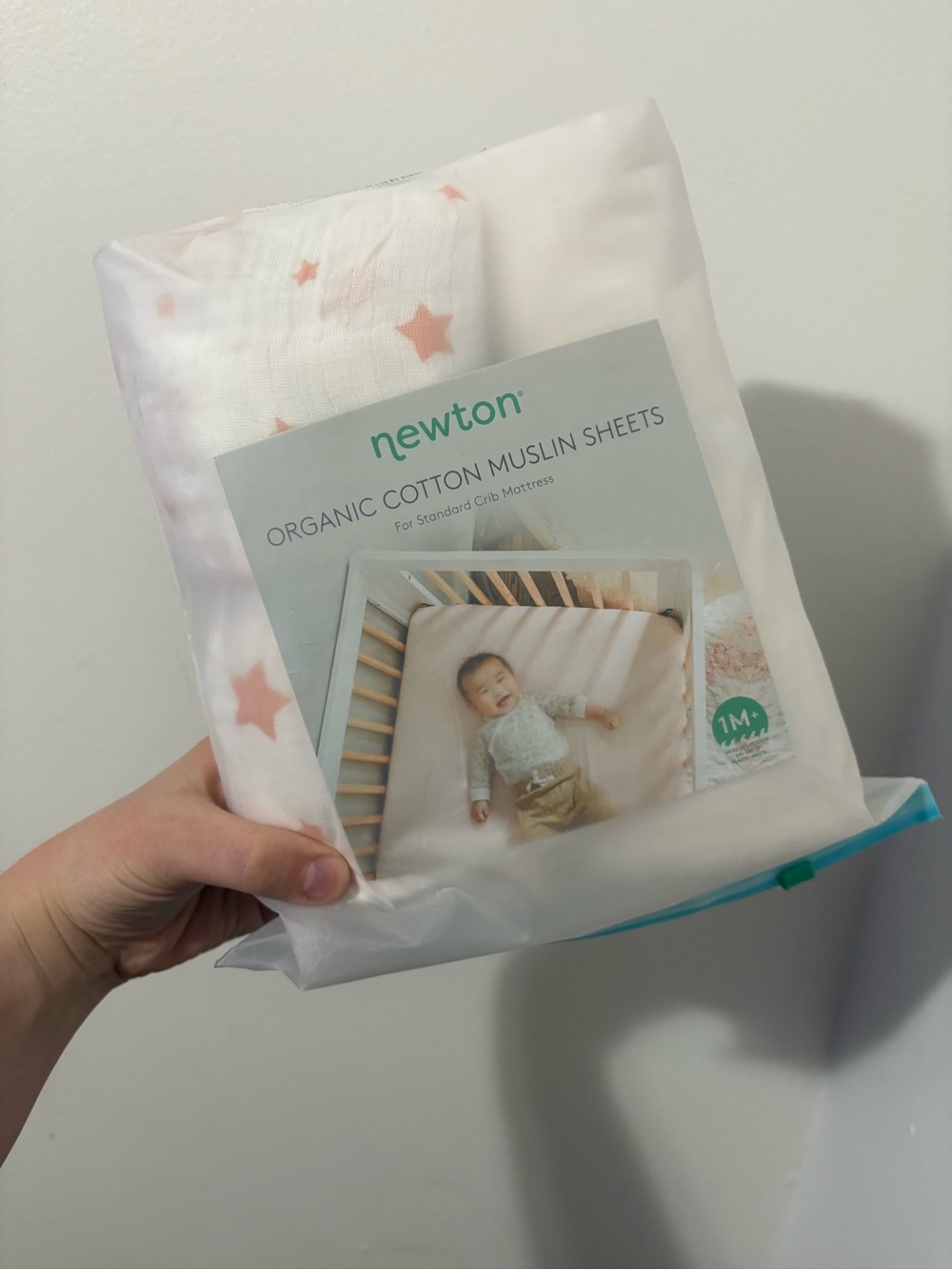 Newton Organic Cotton Muslin Crib Sheets - Coral Stars & White